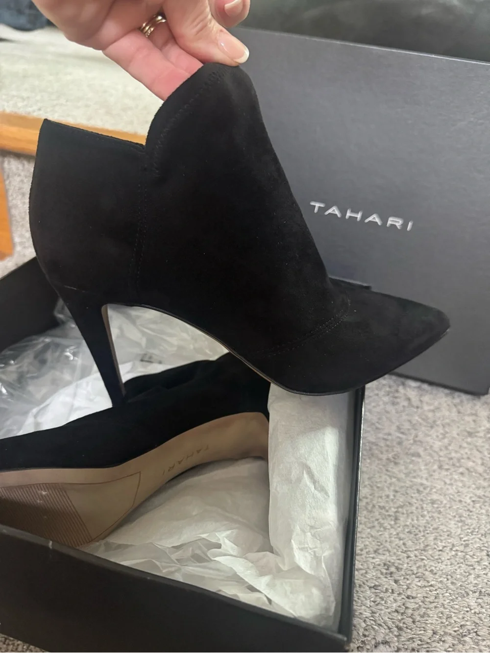 Tahari Black Suede Pointed-Toe Stiletto Booties - Women's NIB SZ 8M